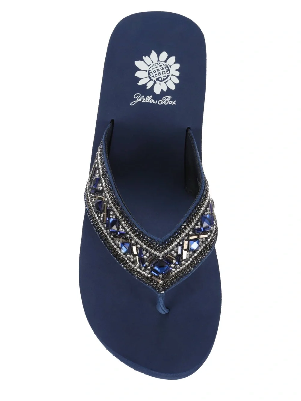 YELLOW BOX SAVERINA NAVY WEDGE SANDALS MEDIUM WIDTH NEW IN BOX - Picture 6 of 7